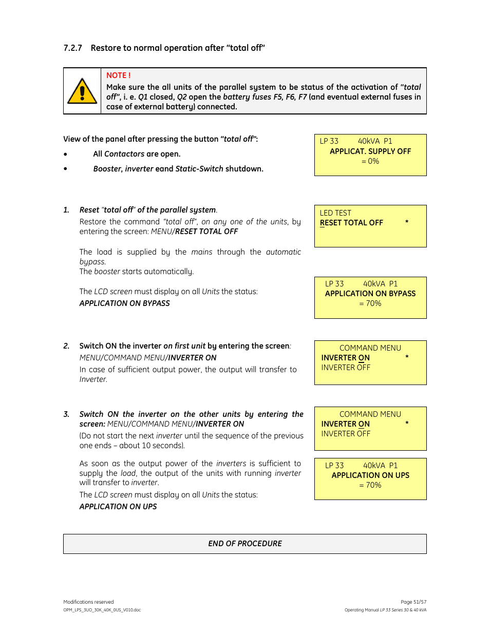 GE Industrial Solutions LP 33 Series 30 & 40 kVA Operating Manual User Manual | Page 51 / 57