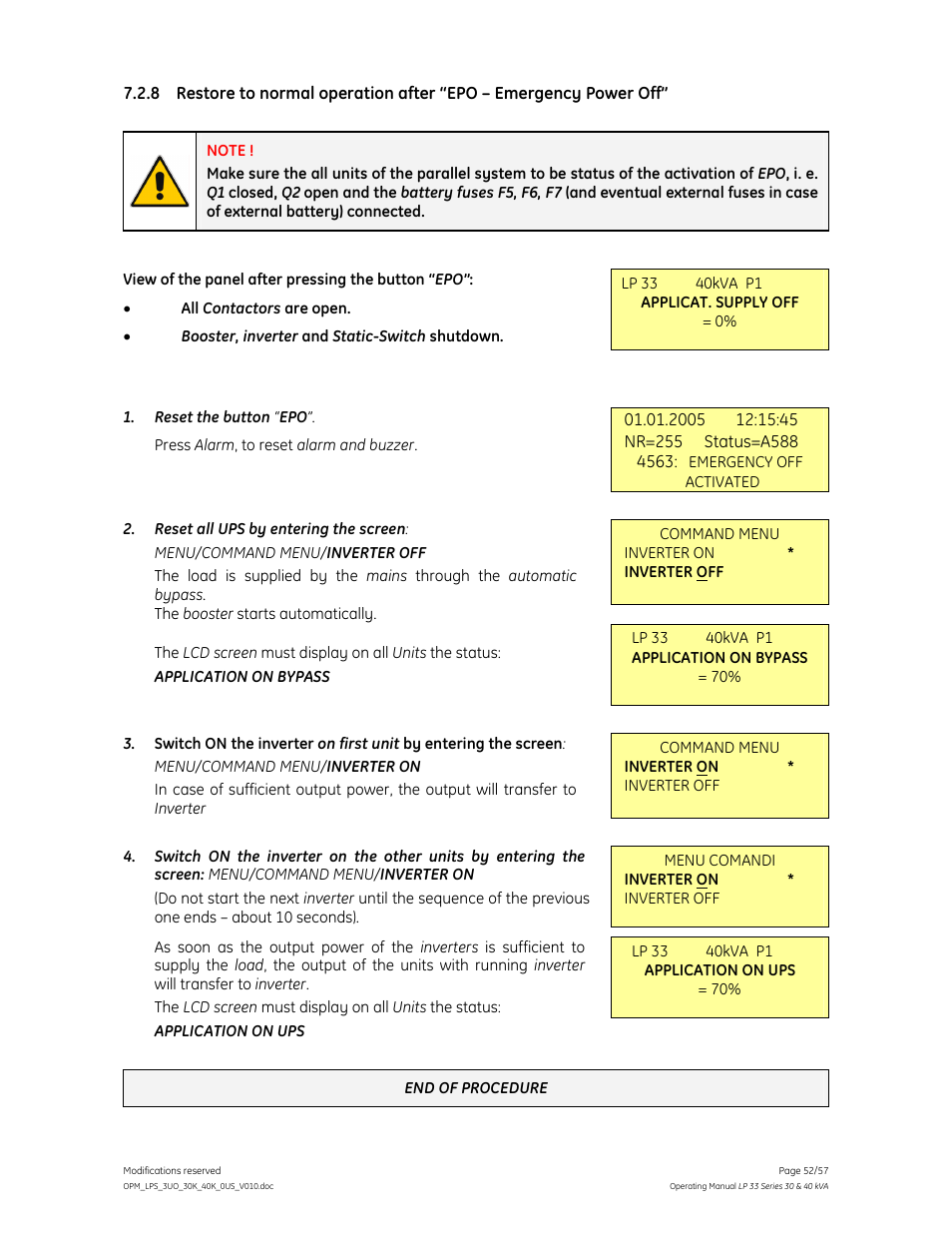 GE Industrial Solutions LP 33 Series 30 & 40 kVA Operating Manual User Manual | Page 52 / 57