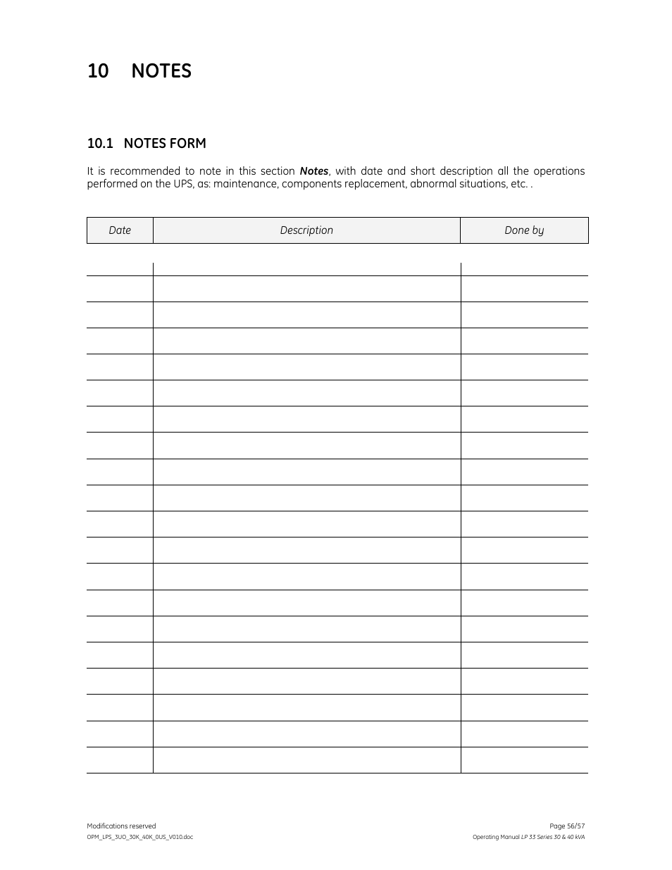 GE Industrial Solutions LP 33 Series 30 & 40 kVA Operating Manual User Manual | Page 56 / 57