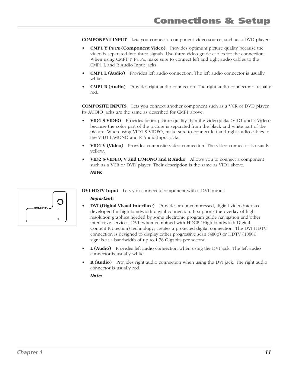 Connections & setup, Chapter 1 11 | GE RCA High Definition Television User Manual | Page 13 / 64