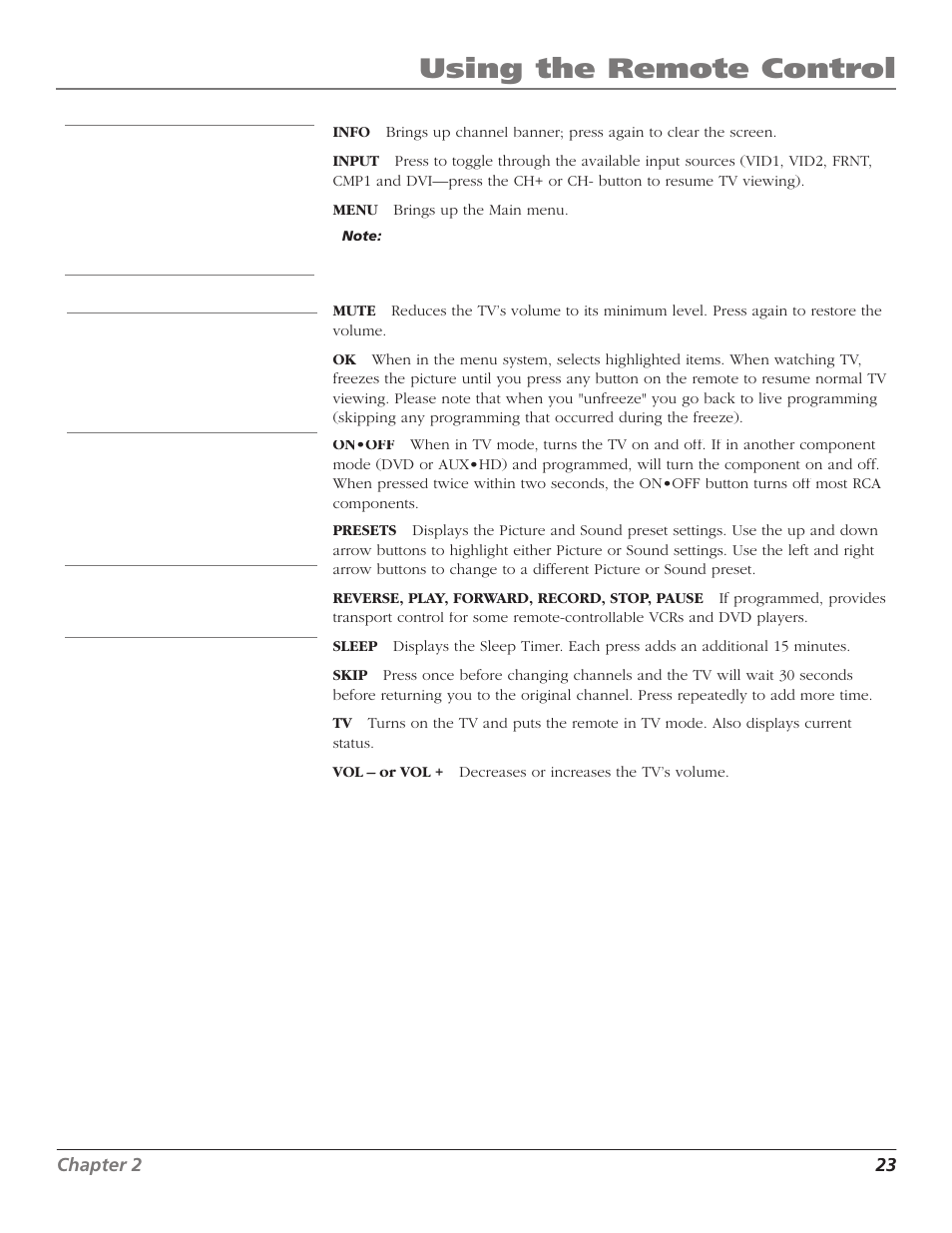 Using the remote control | GE RCA High Definition Television User Manual | Page 25 / 64