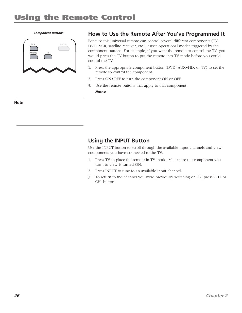 Using the remote control, How to use the remote after you’ve programmed it, Using the input button | GE RCA High Definition Television User Manual | Page 28 / 64