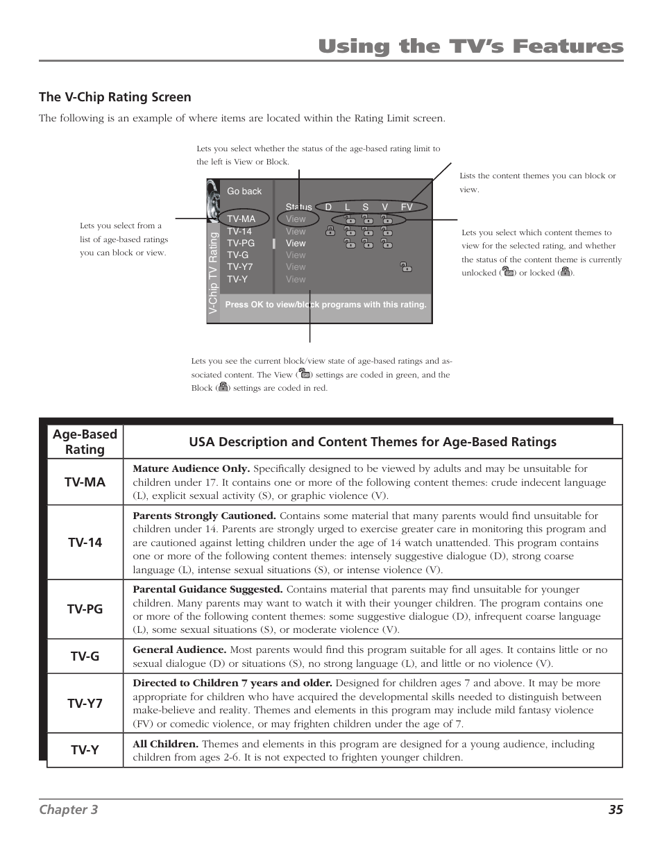 Using the tv’s features | GE RCA High Definition Television User Manual | Page 37 / 64