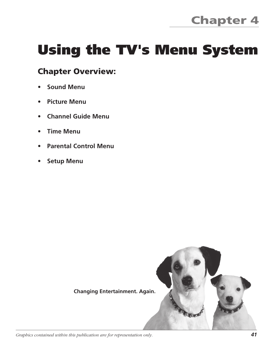 Using the tv's menu system, Chapter 4, Chapter overview | GE RCA High Definition Television User Manual | Page 43 / 64