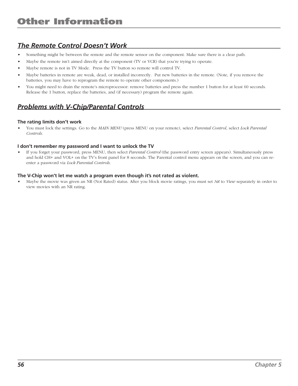 Other information | GE RCA High Definition Television User Manual | Page 58 / 64