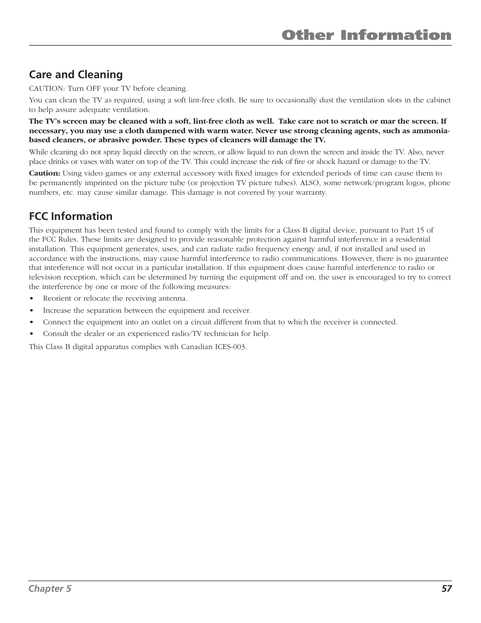 Other information | GE RCA High Definition Television User Manual | Page 59 / 64