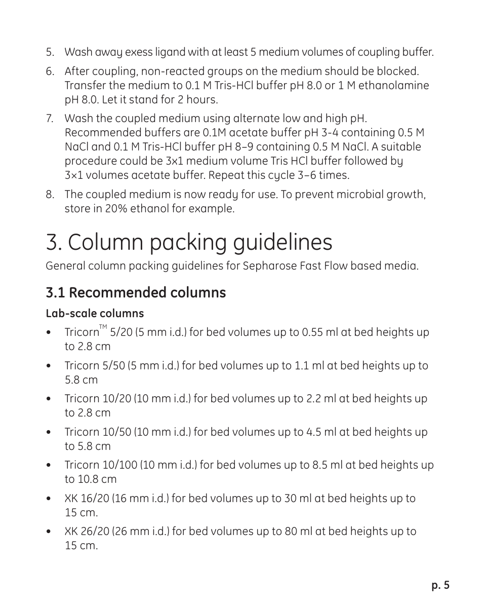 Column packing guidelines, 1 recommended columns | GE 71-5000-15 AD User Manual | Page 5 / 12