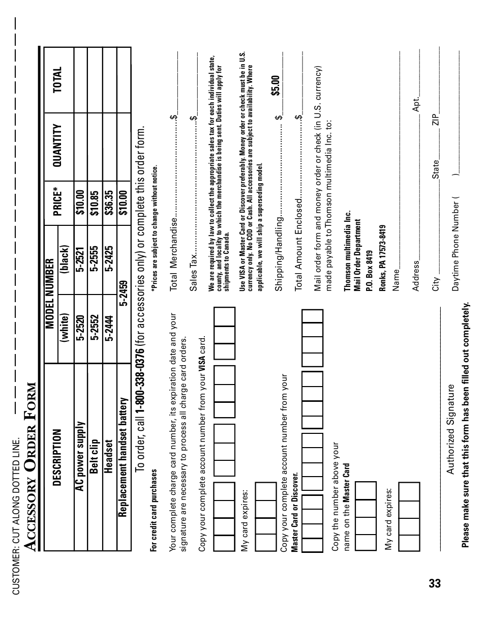 Ccessory, Rder | GE 26998 User Manual | Page 33 / 68