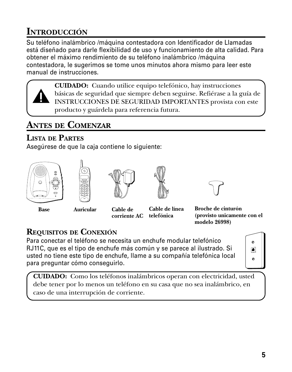 Ntroducción, Ntes, Omenzar | Asegúrese de que la caja contiene lo siguiente, Ista, Artes, Equisitos, Onexión | GE 26998 User Manual | Page 39 / 68