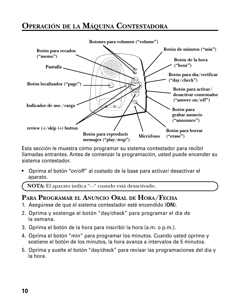 Peración, Áquina, Ontestadora | GE 26998 User Manual | Page 44 / 68