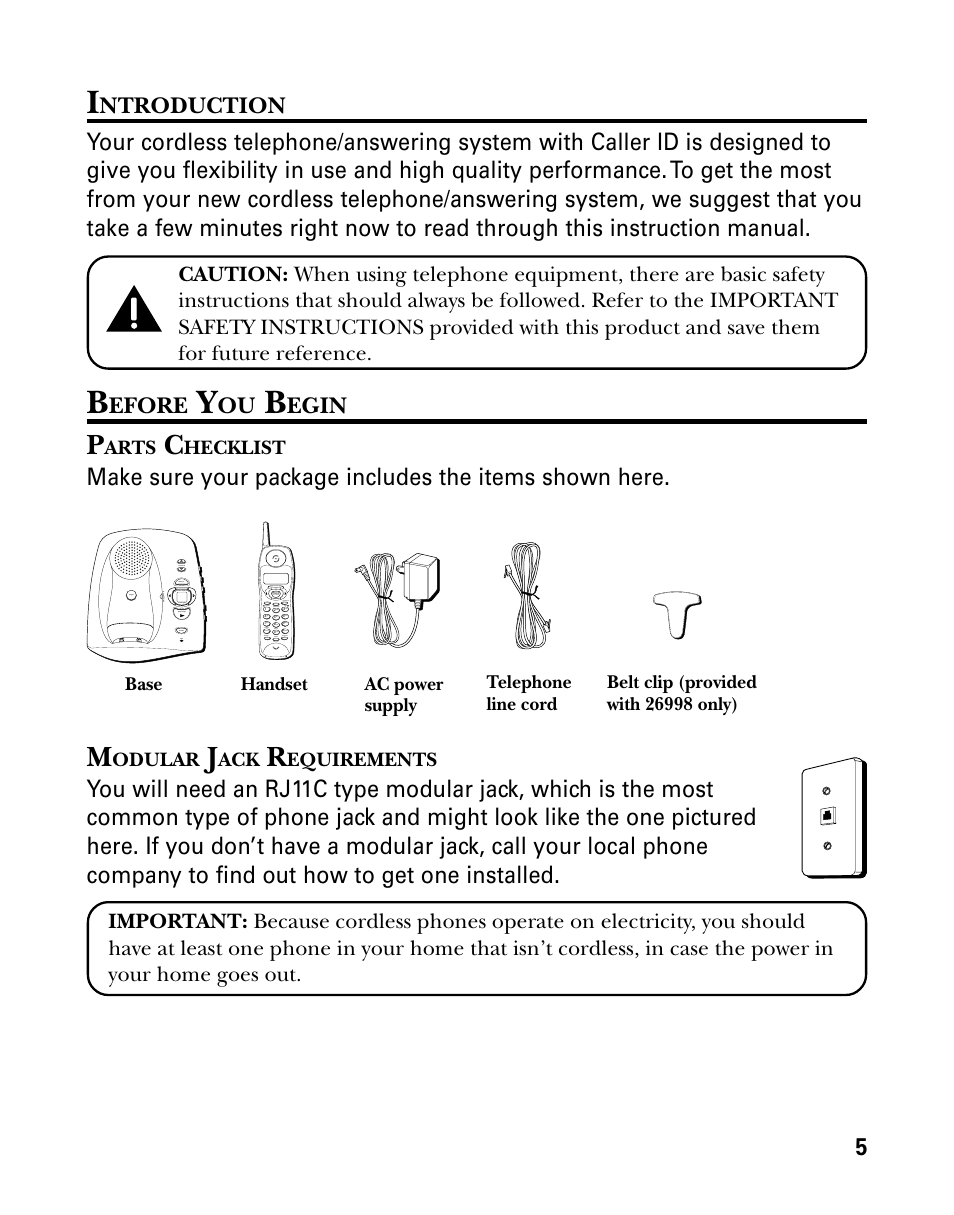 Ntroduction, Efore, Egin | Arts, Hecklist, Odular, Equirements | GE 26998 User Manual | Page 5 / 68