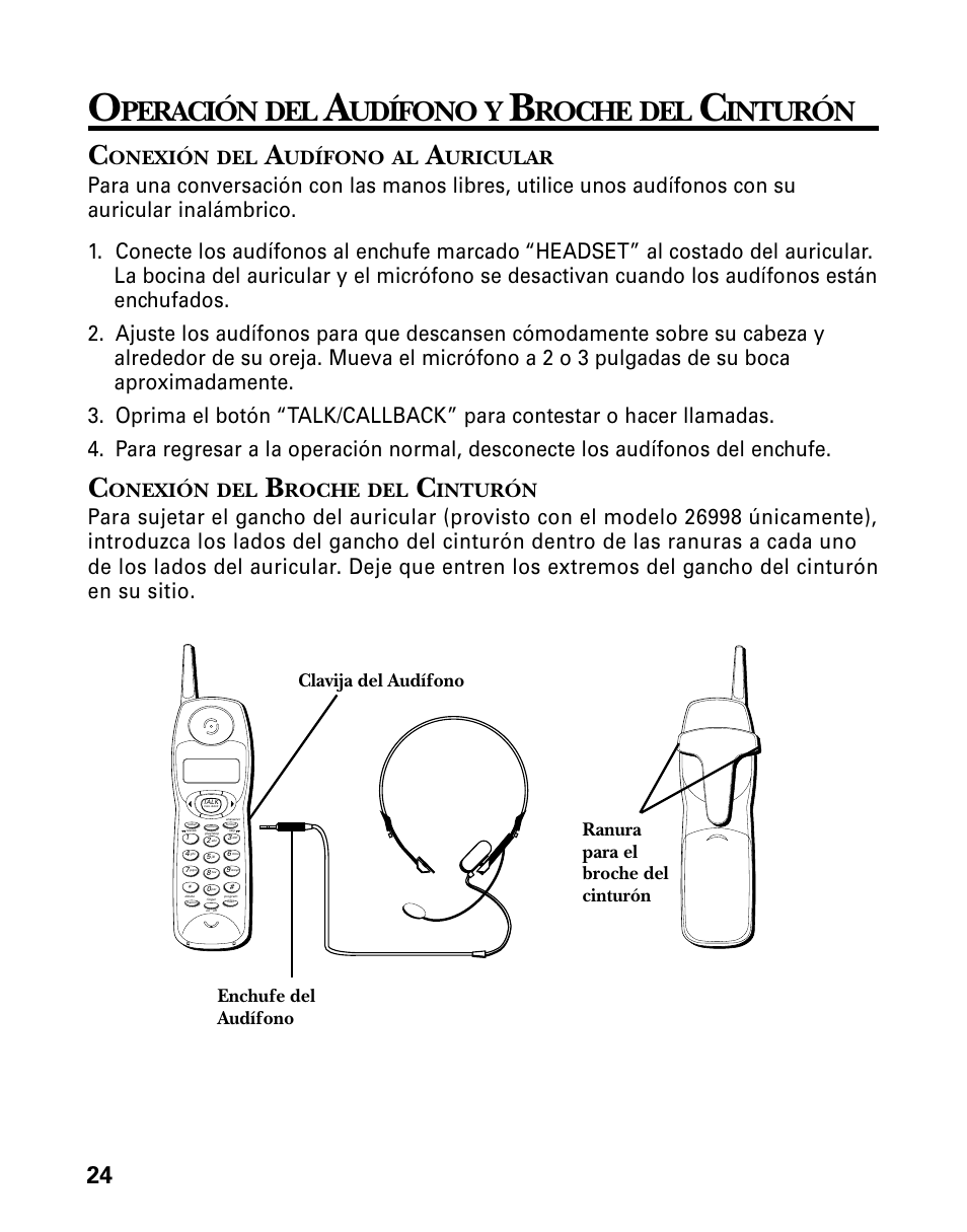 Peración, Udífono, Roche | Inturón c | GE 26998 User Manual | Page 58 / 68