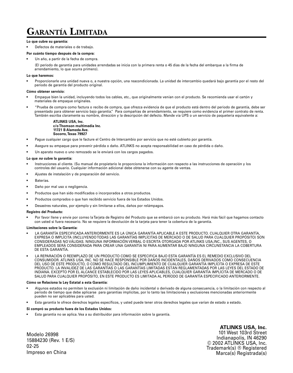 Arantía, Imitada | GE 26998 User Manual | Page 68 / 68