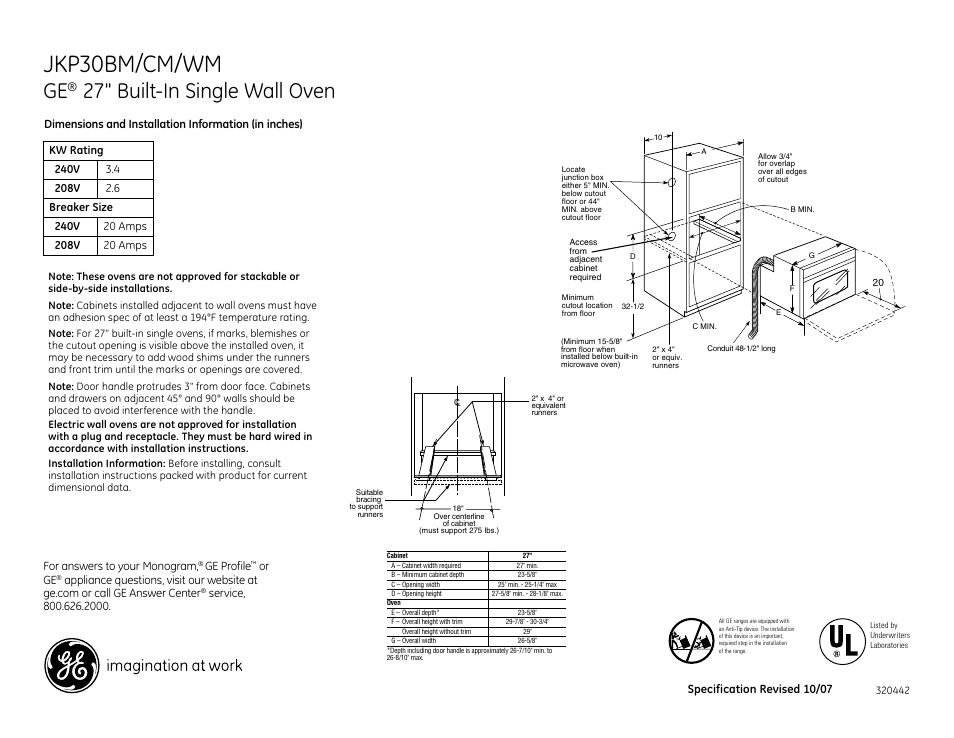 GE JKP30BM User Manual | 3 pages