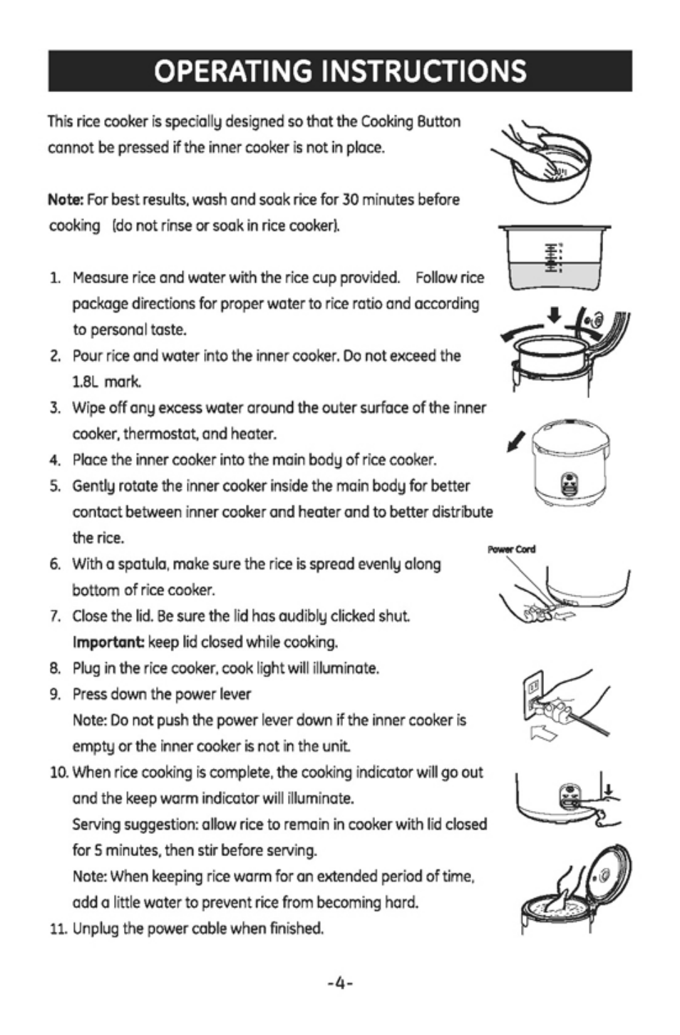 Operating instructions | GE 169111 User Manual | Page 5 / 8