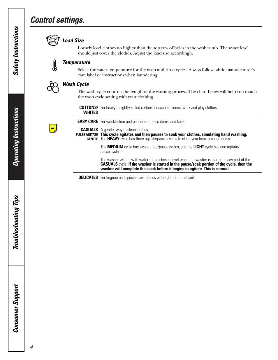 Control settings | GE WBXR3100 User Manual | Page 4 / 16