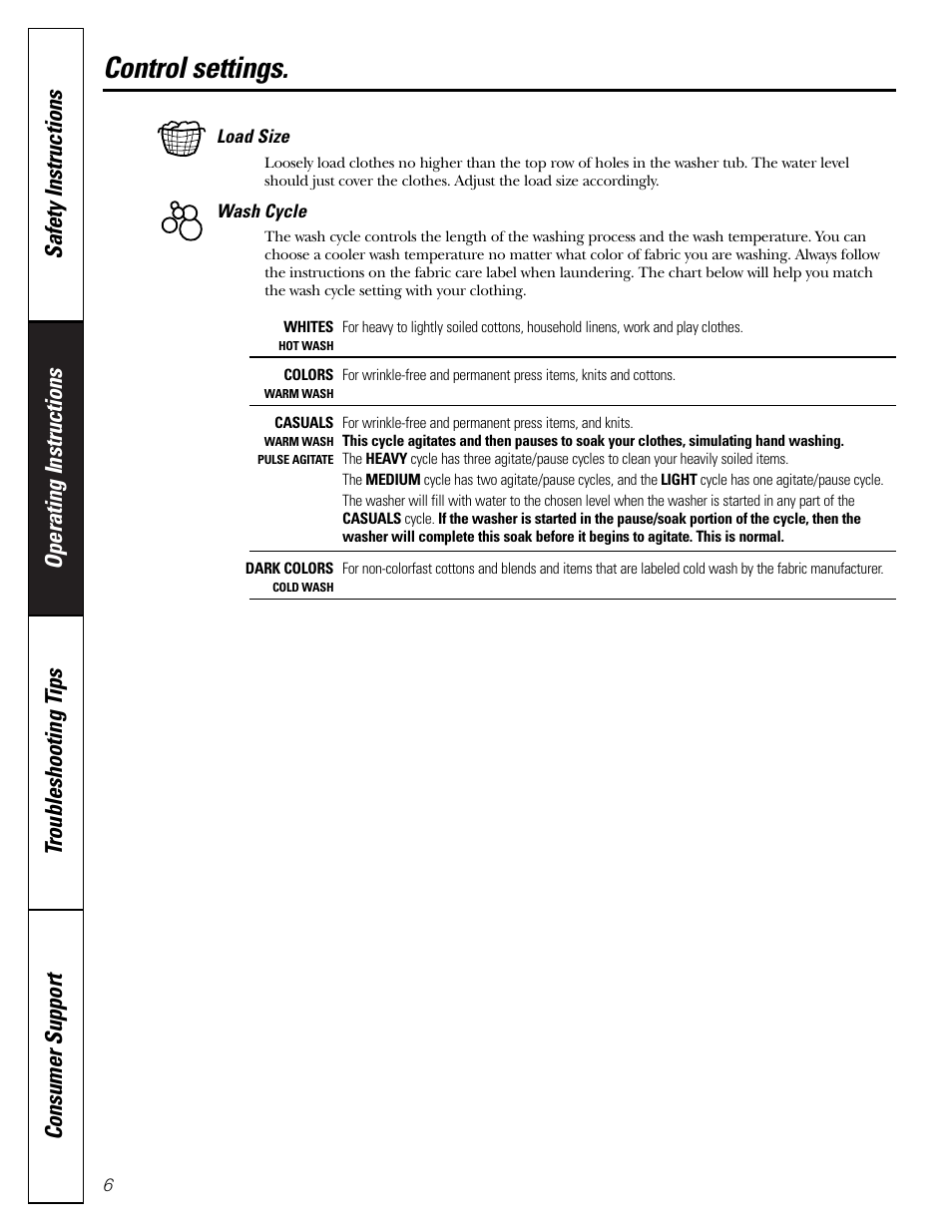 Control settings | GE WBXR3100 User Manual | Page 6 / 16