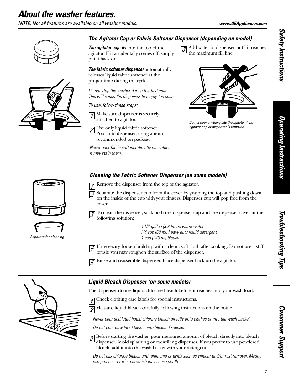 Features, About the washer features | GE WBXR3100 User Manual | Page 7 / 16