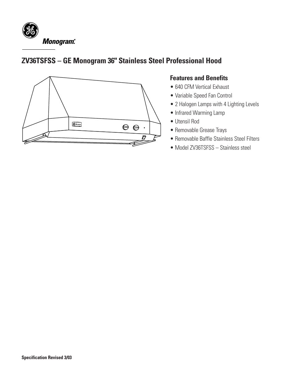 GE MONOGRAM ZV36TSFSS User Manual | Page 4 / 4