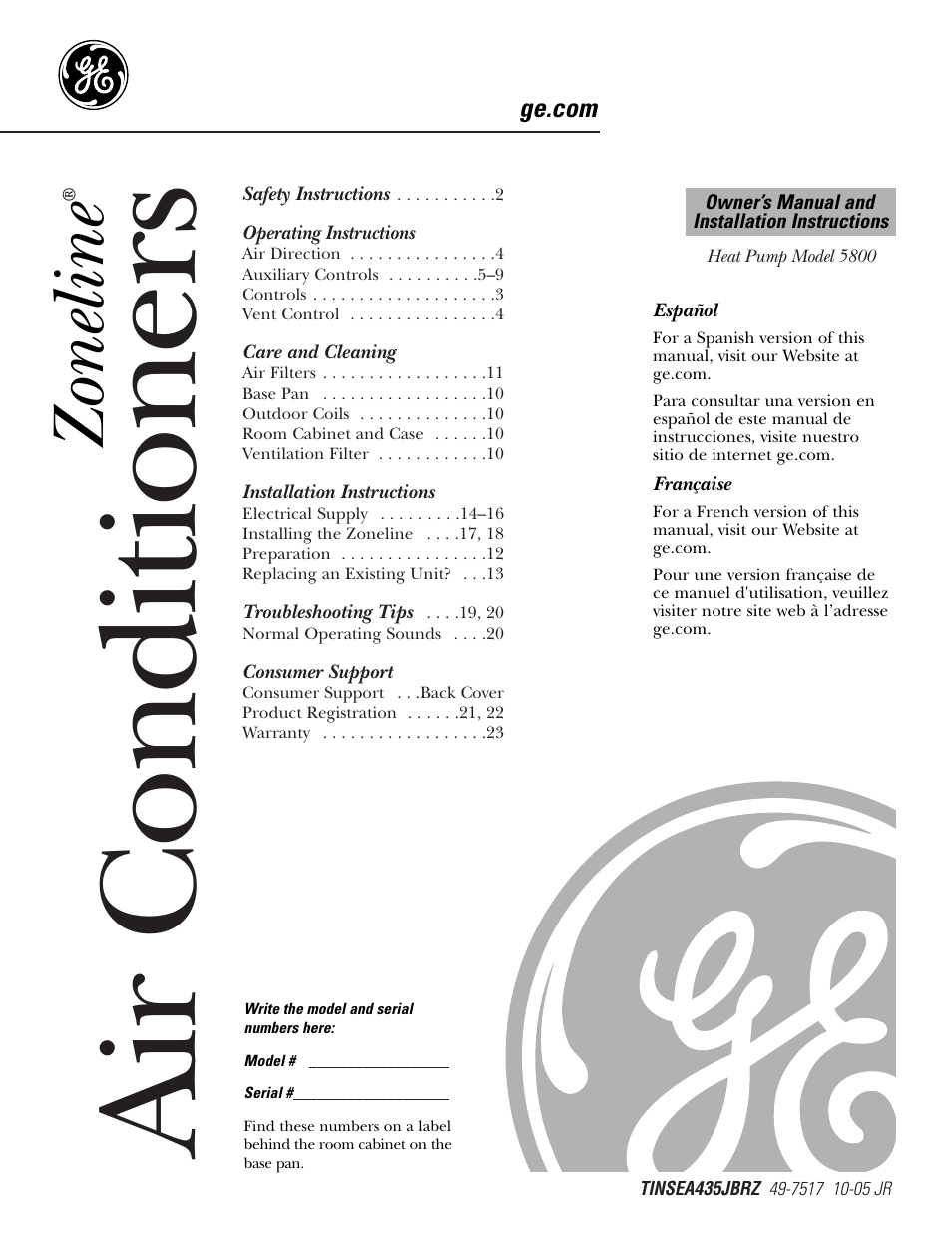 GE 5800 User Manual | 24 pages