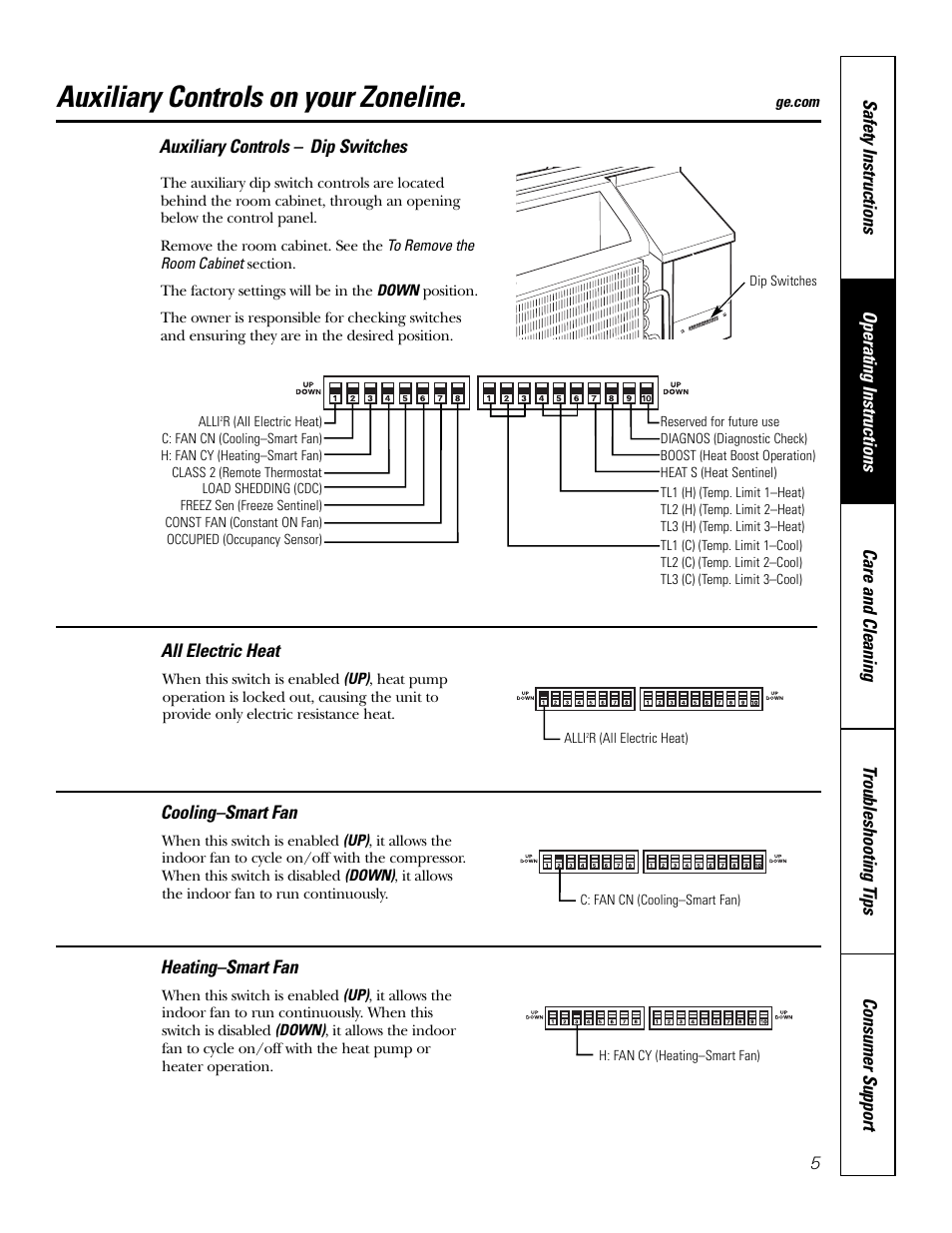 Auxiliary controls on your zoneline | GE 5800 User Manual | Page 5 / 24