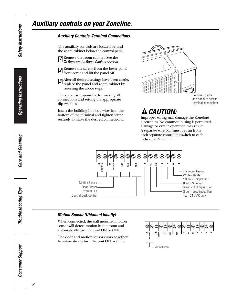 Auxiliary controls on your zoneline, Caution | GE 5800 User Manual | Page 8 / 24
