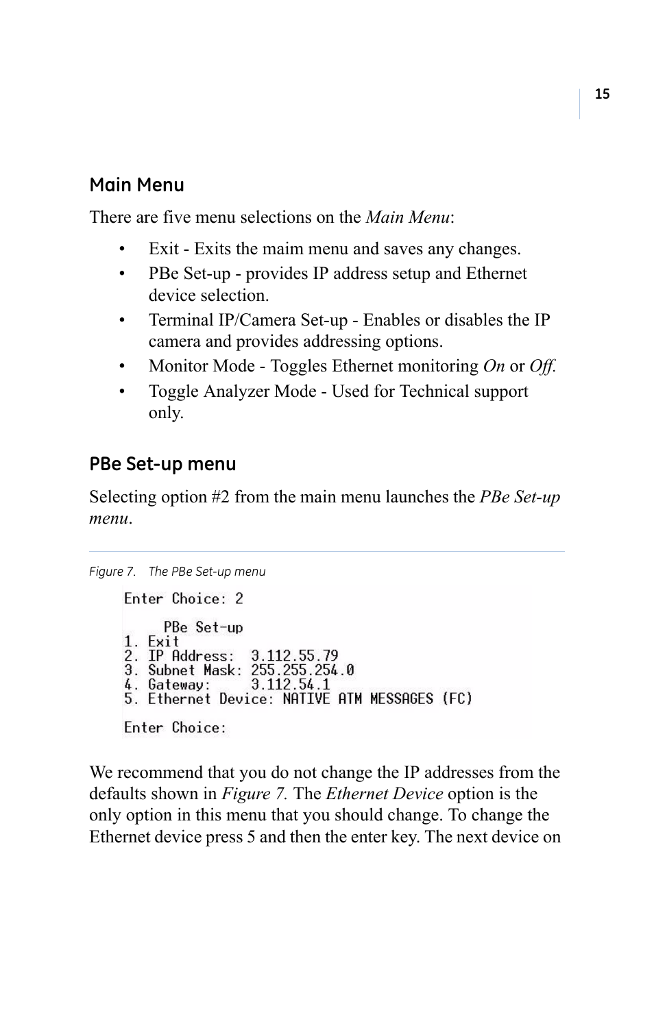 Figure 7. the pbe set-up menu | GE ProBridge PBe User Manual | Page 19 / 34