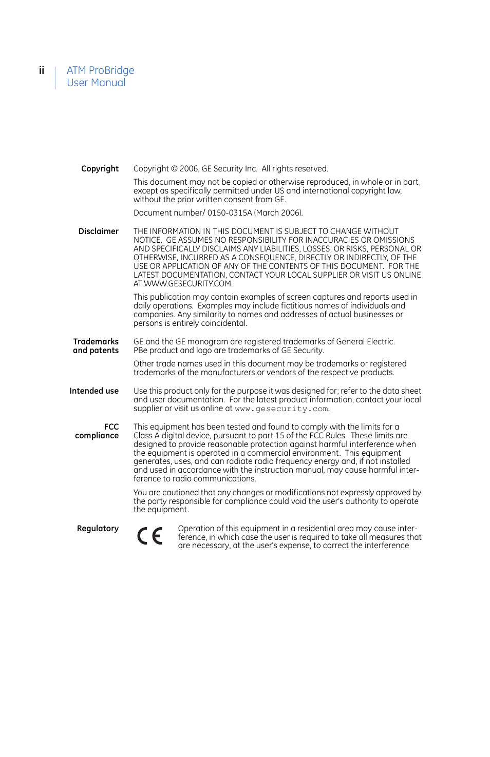 Atm probridge user manual ii | GE ProBridge PBe User Manual | Page 2 / 34