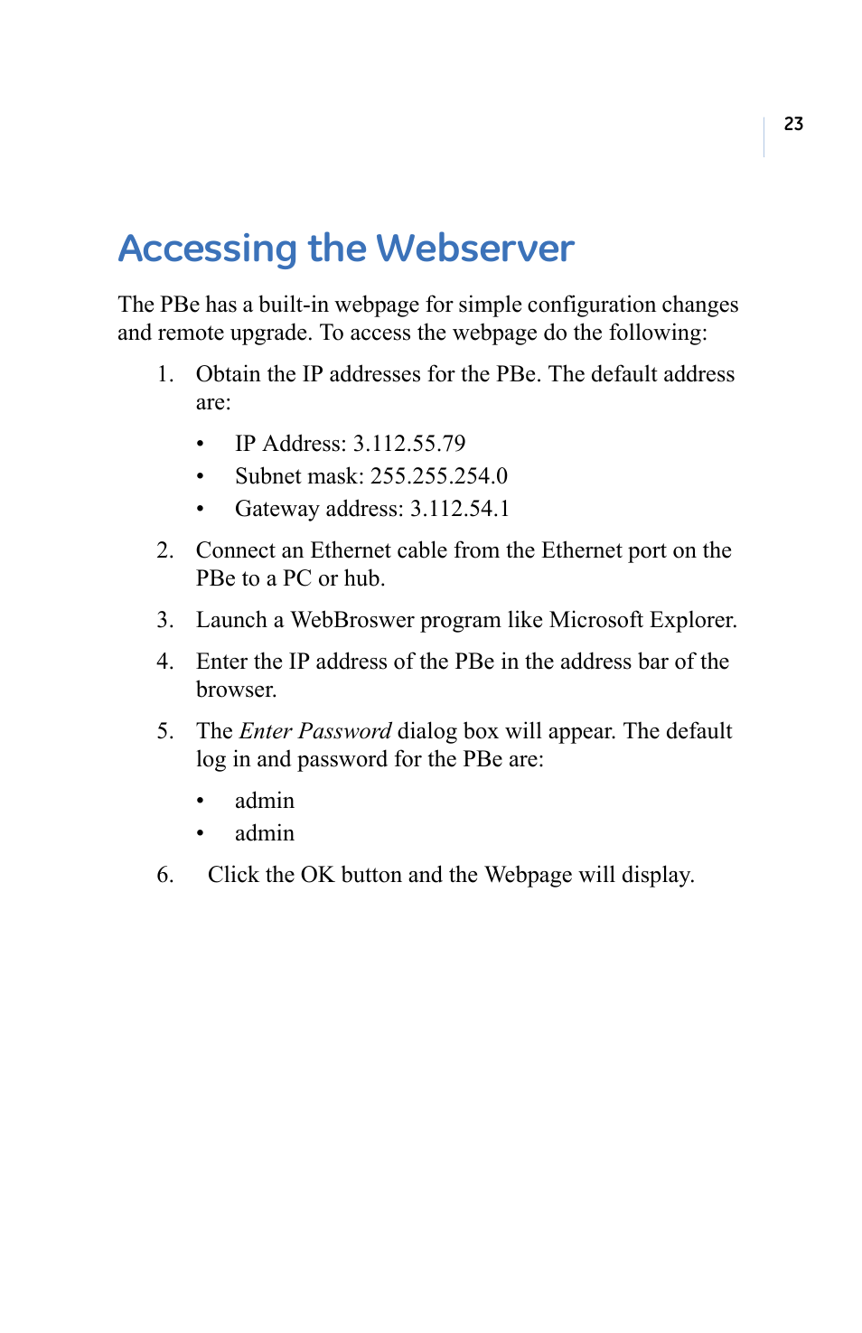 Accessing the webserver | GE ProBridge PBe User Manual | Page 27 / 34