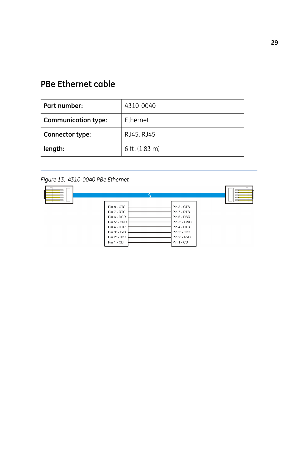 Figure 13. 4310-0040 pbe ethernet, Pbe ethernet cable | GE ProBridge PBe User Manual | Page 33 / 34