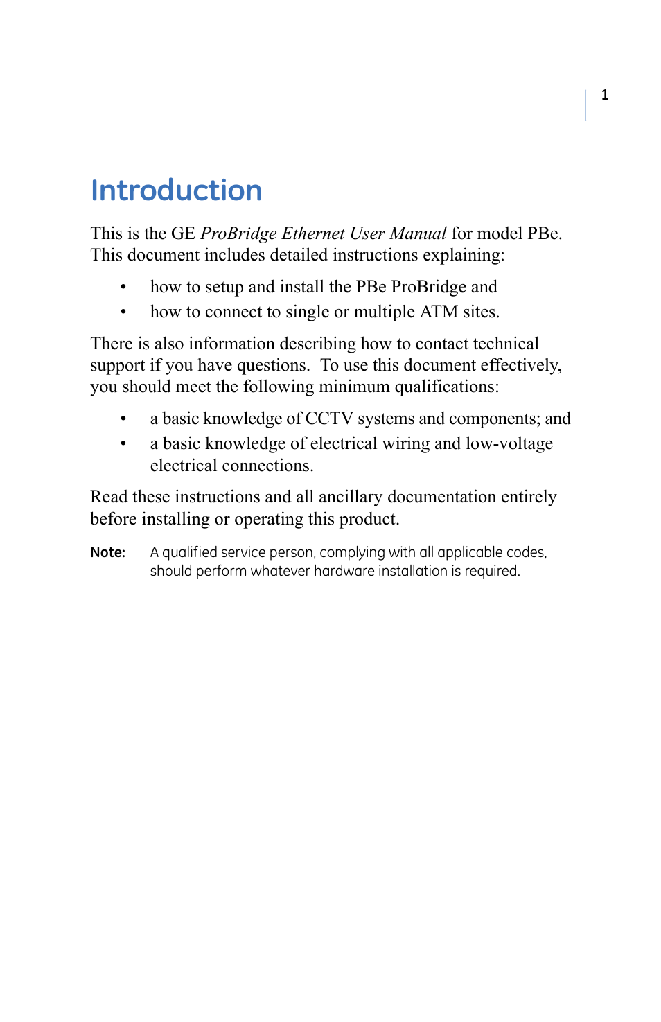 Introduction | GE ProBridge PBe User Manual | Page 5 / 34