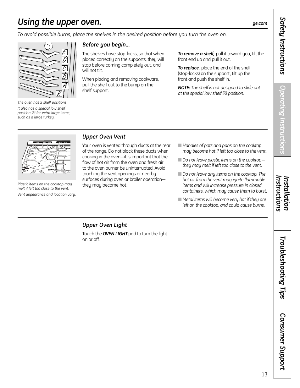 Using the upper oven | GE C2S980 User Manual | Page 13 / 64