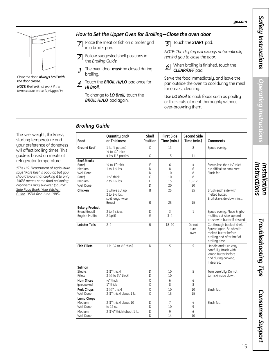 Broiling guide | GE C2S980 User Manual | Page 15 / 64