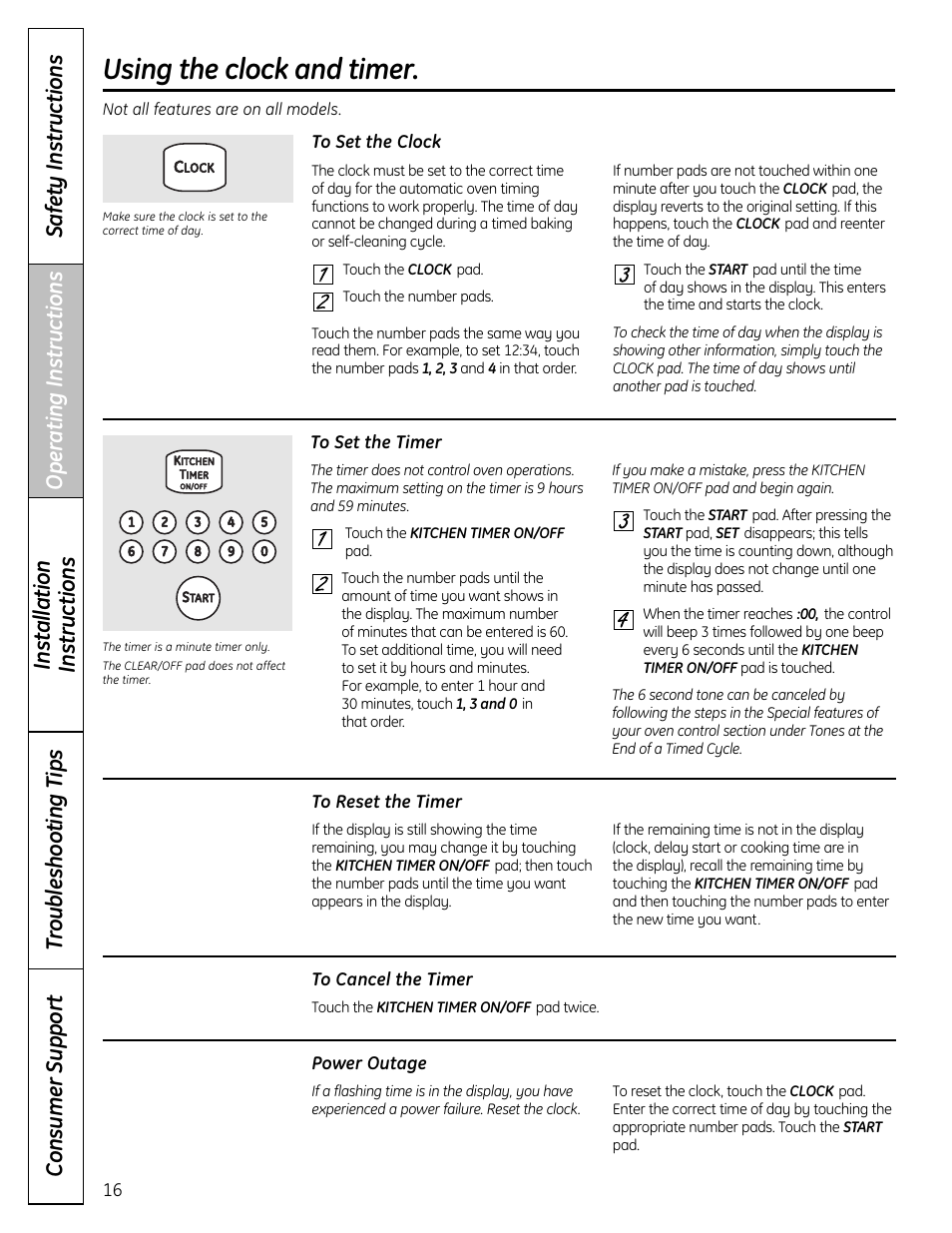 Clock and timer, Using the clock and timer | GE C2S980 User Manual | Page 16 / 64