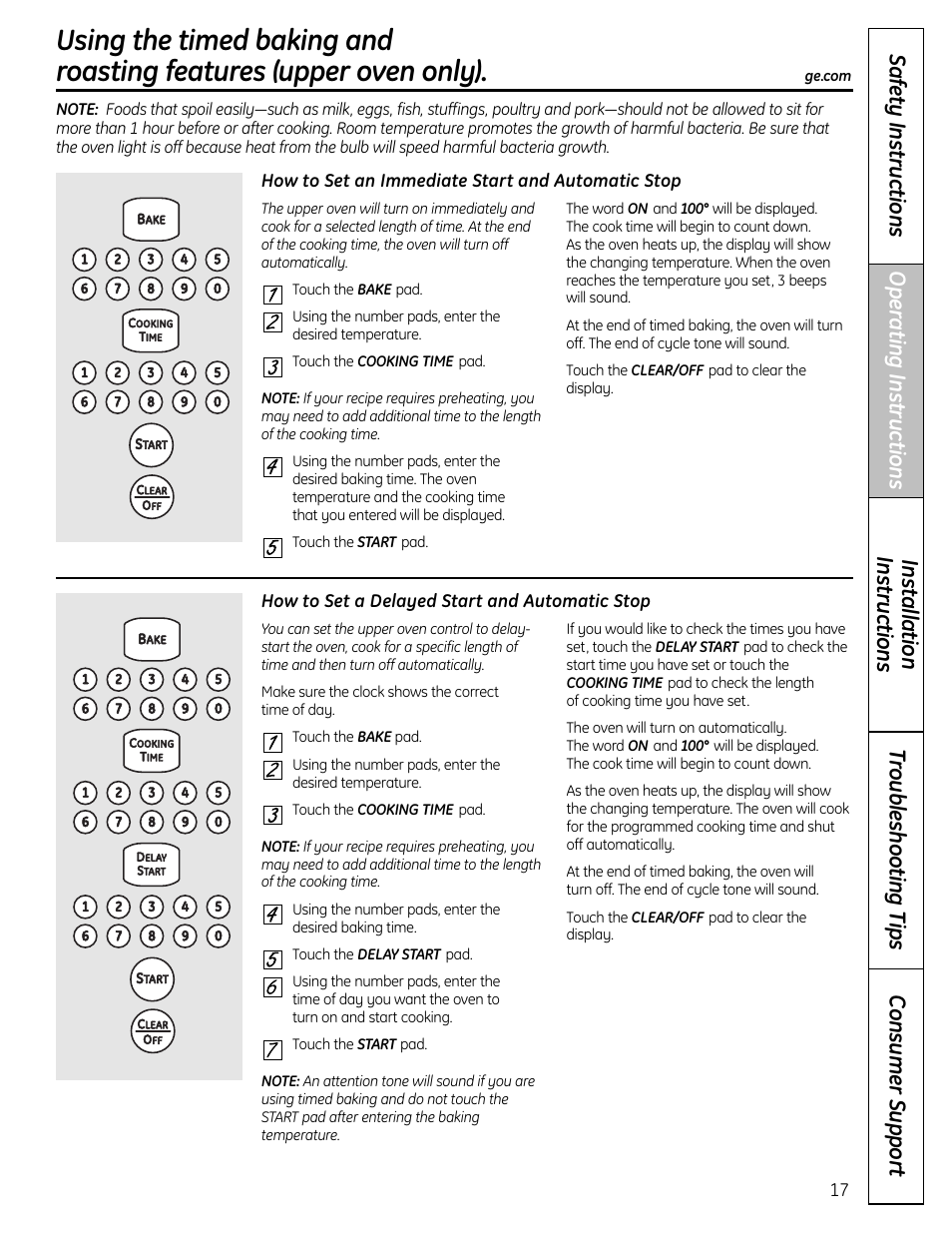 Timed baking and roasting features | GE C2S980 User Manual | Page 17 / 64