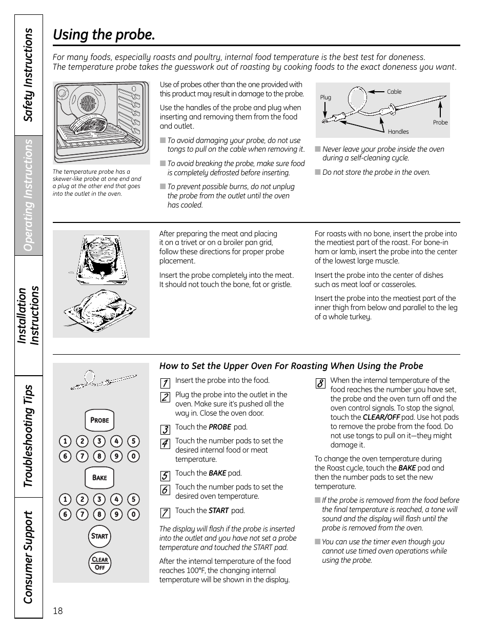 Probe, Probe , 21, Using the probe | GE C2S980 User Manual | Page 18 / 64