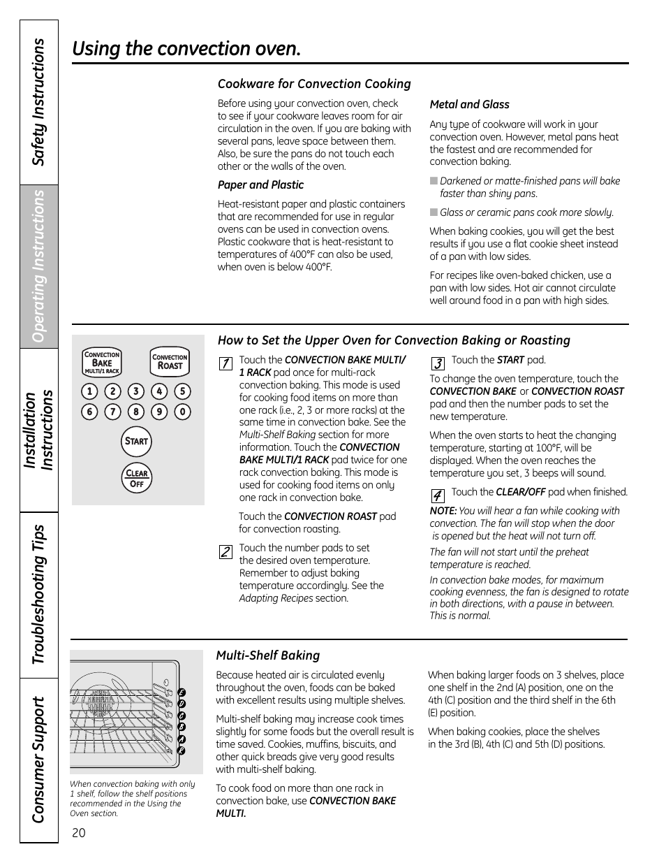 Using the convection oven | GE C2S980 User Manual | Page 20 / 64