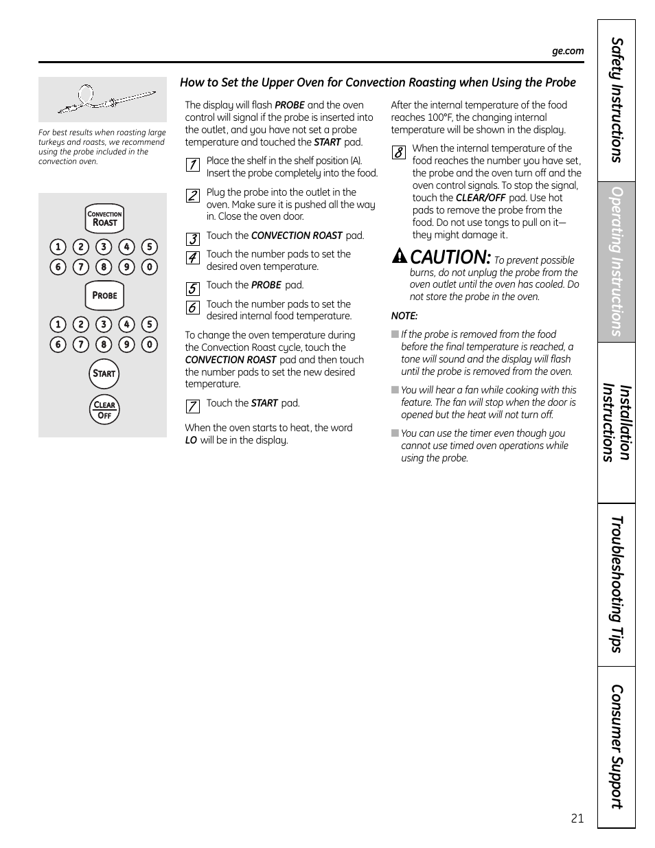 Caution | GE C2S980 User Manual | Page 21 / 64