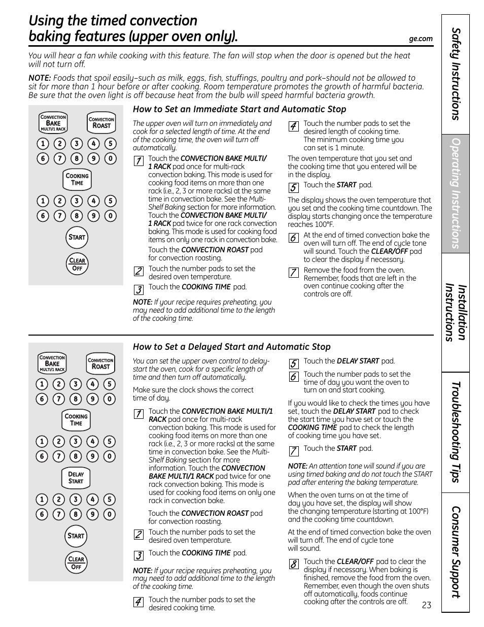 Timed convection baking | GE C2S980 User Manual | Page 23 / 64