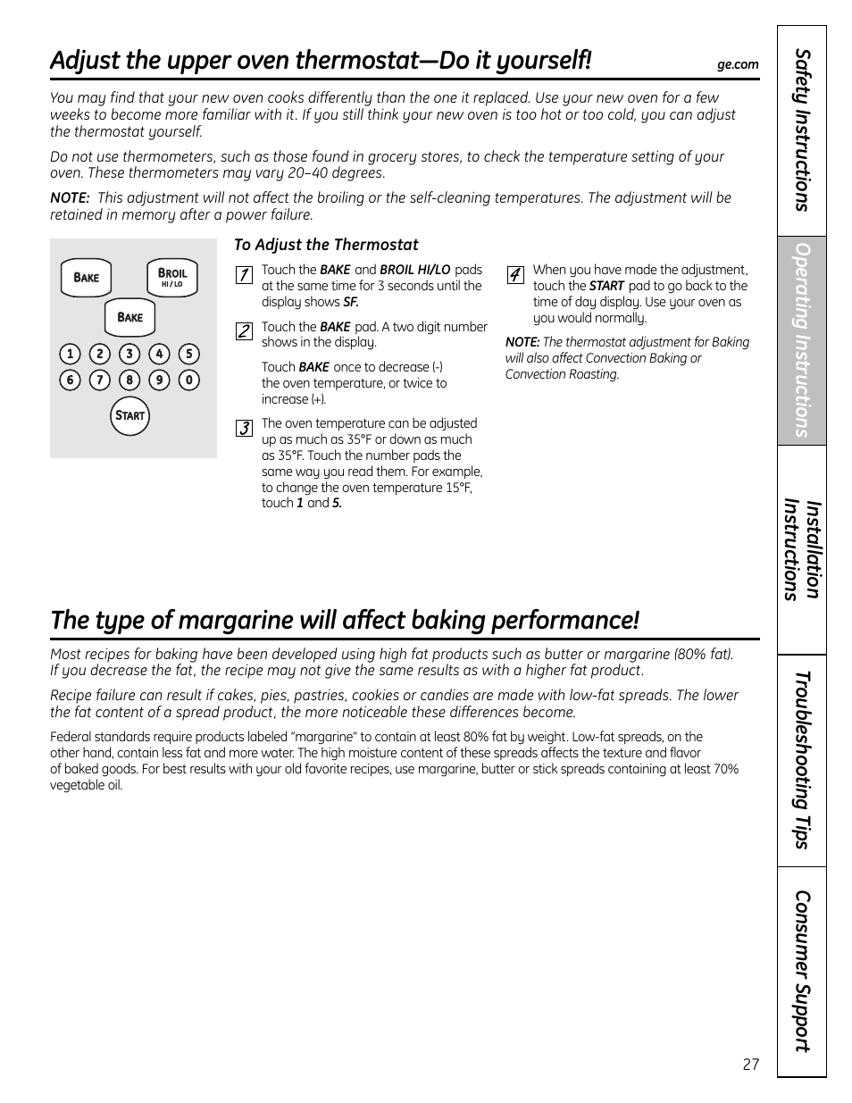 Thermostat, Thermostat , 28, Adjust the upper oven thermostat—do it yourself | GE C2S980 User Manual | Page 27 / 64