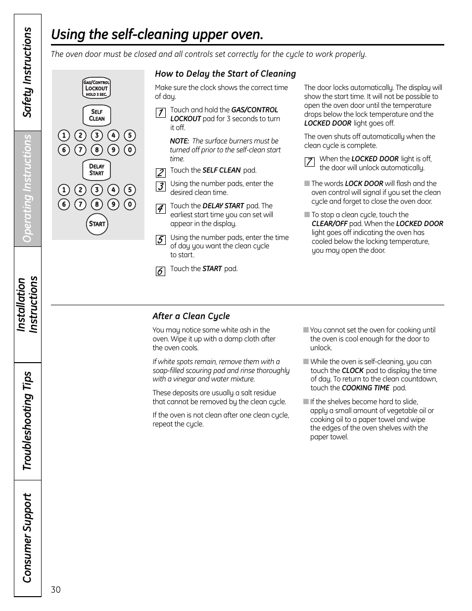 Using the self-cleaning upper oven | GE C2S980 User Manual | Page 30 / 64