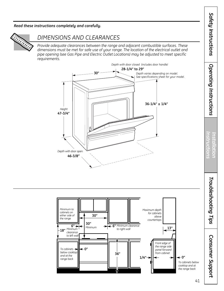 Dimensions and clearances | GE C2S980 User Manual | Page 41 / 64