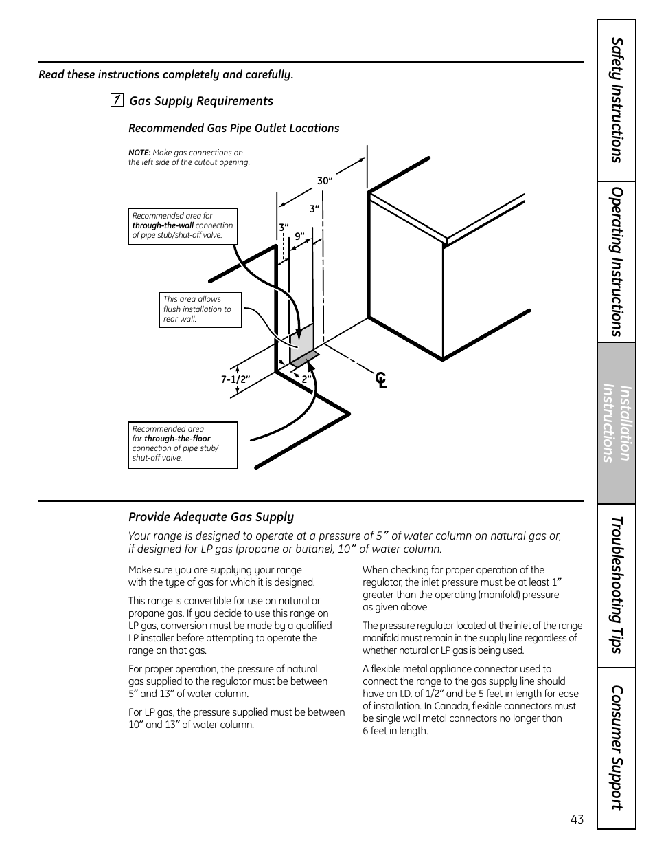 Connect range to gas, Connect range to gas , 45 | GE C2S980 User Manual | Page 43 / 64