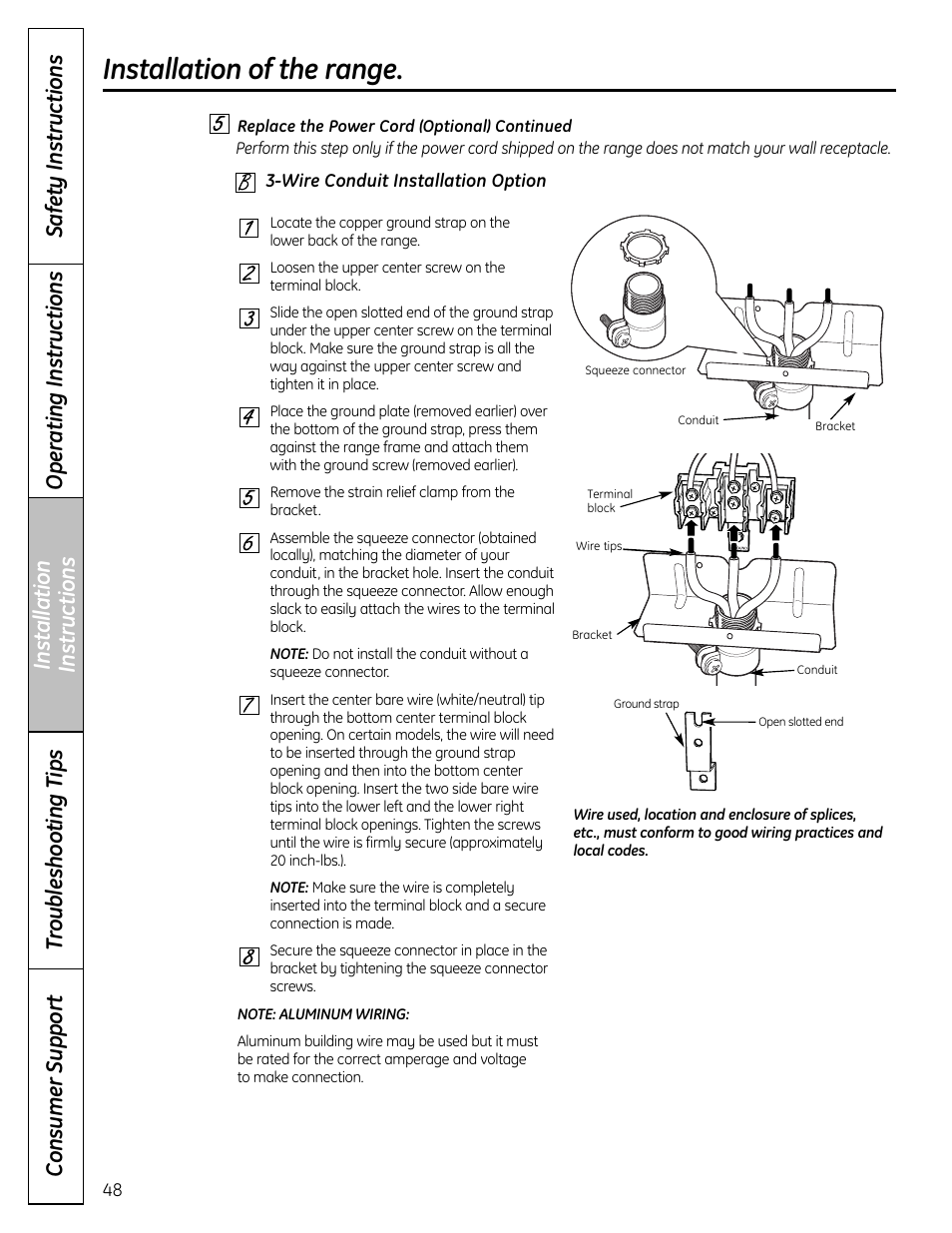 Installation of the range | GE C2S980 User Manual | Page 48 / 64