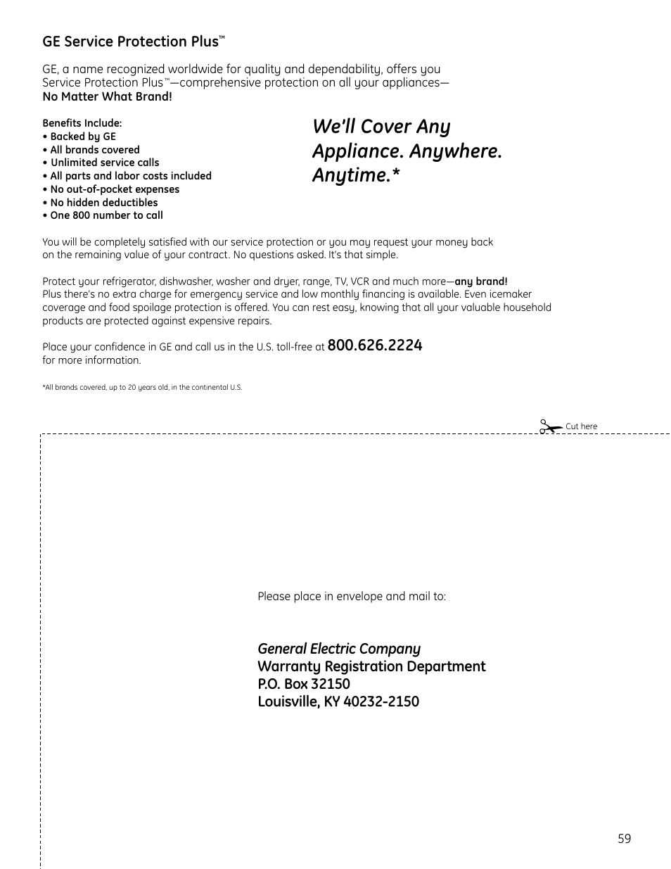 We’ll cover any appliance. anywhere. anytime | GE C2S980 User Manual | Page 59 / 64