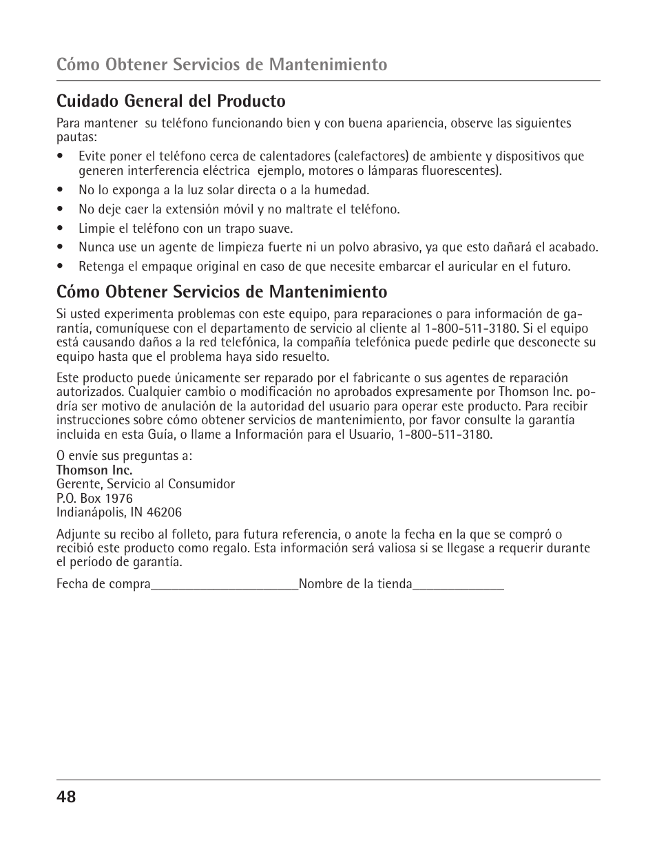 4 cuidado general del producto, Cómo obtener servicios de mantenimiento | GE 25425 User Manual | Page 102 / 108