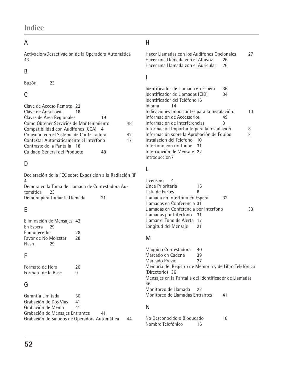 Indice | GE 25425 User Manual | Page 106 / 108