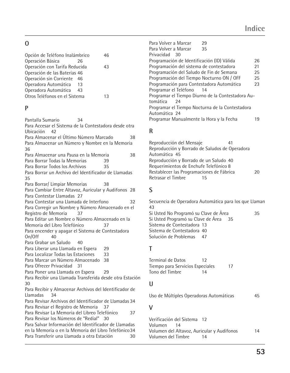 Indice | GE 25425 User Manual | Page 107 / 108