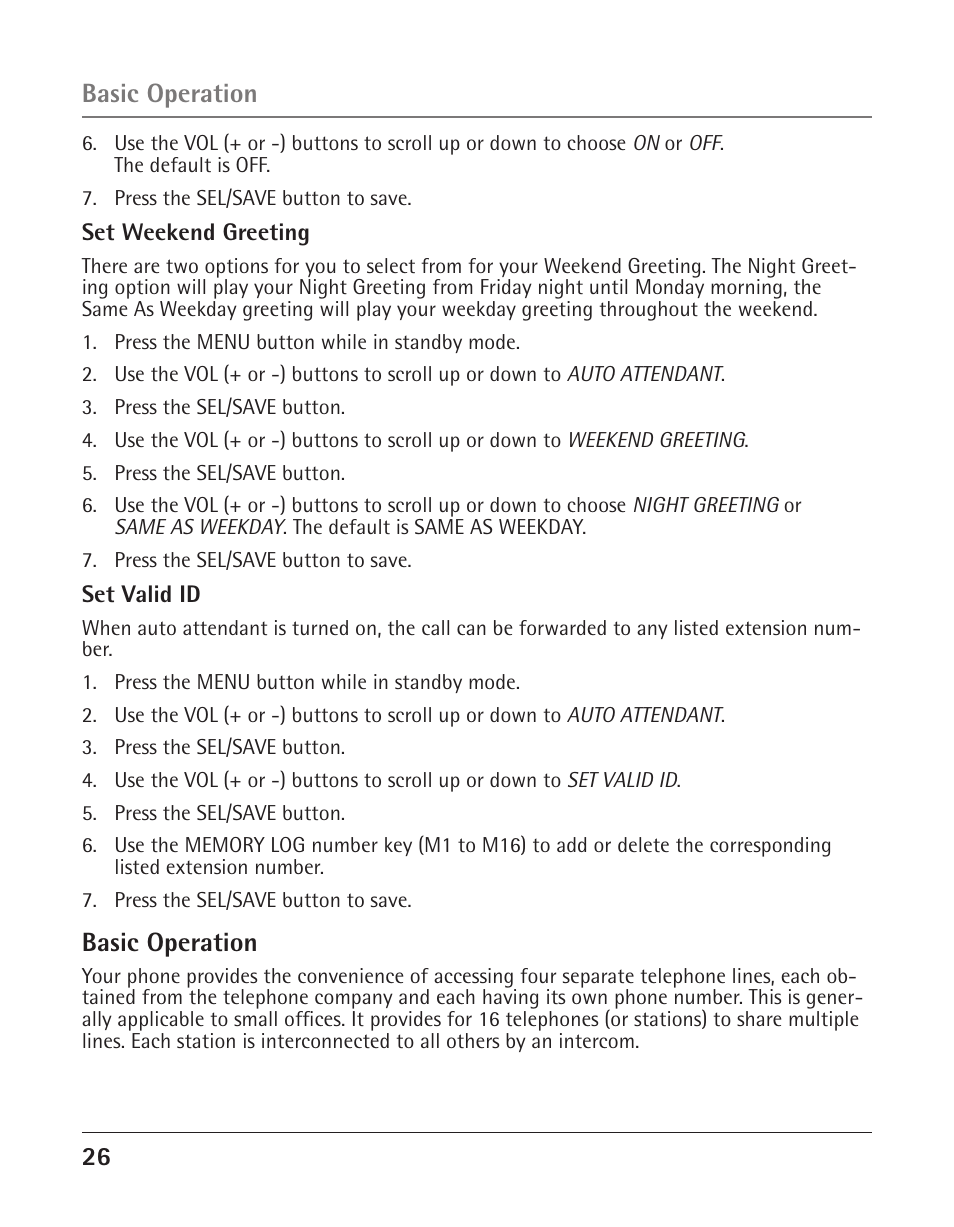 Basic operation | GE 25425 User Manual | Page 26 / 108