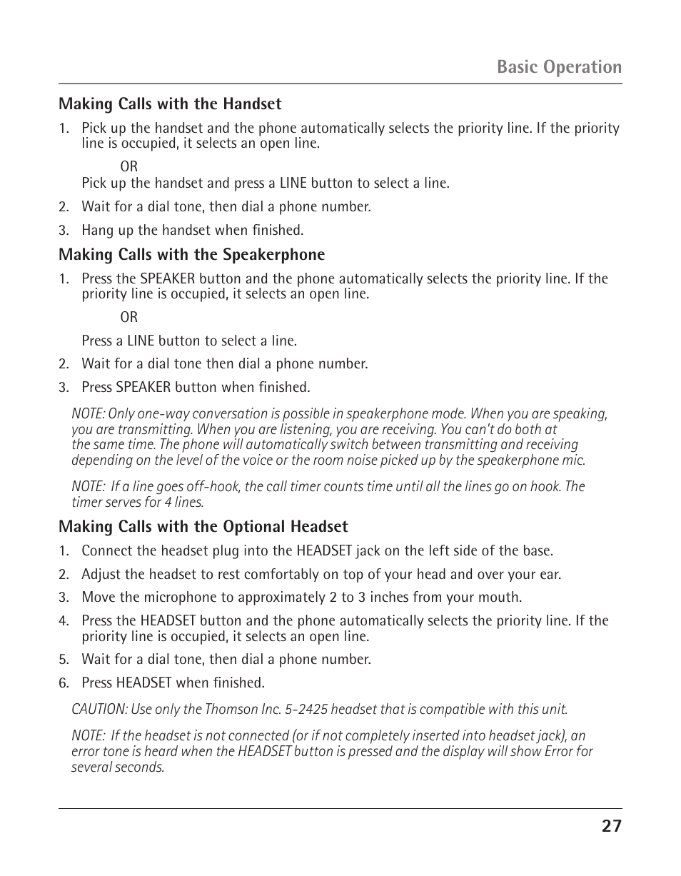 Basic operation | GE 25425 User Manual | Page 27 / 108